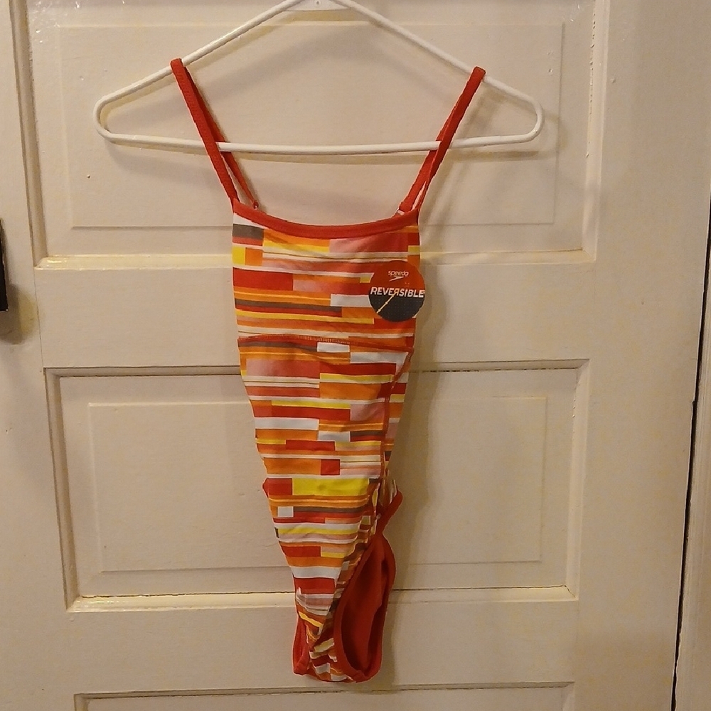 Speedo Women's Reversible One Piece Swimsuit - Red and Orange XS
